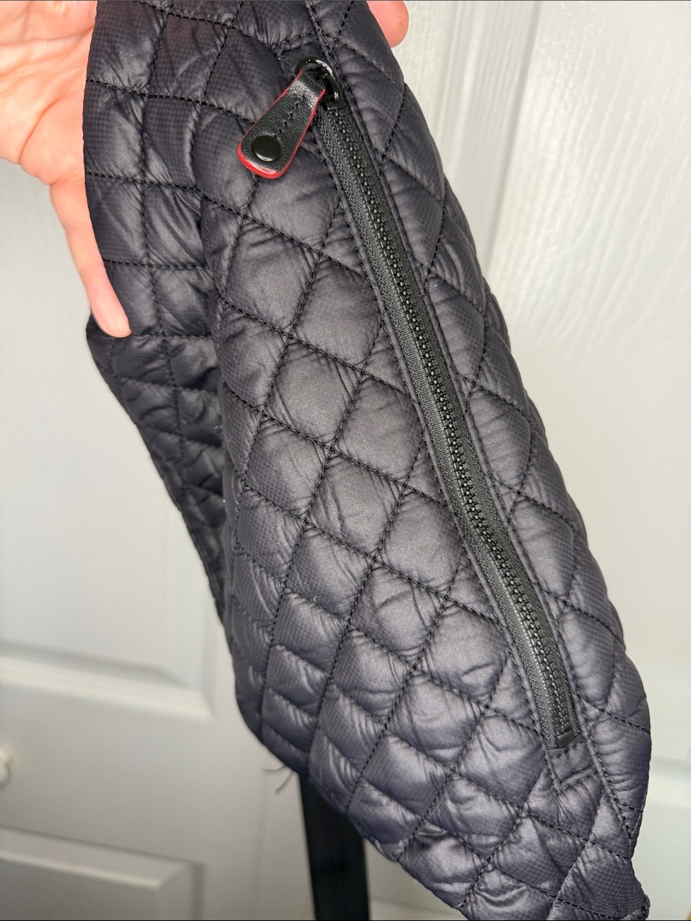 MZ Wallace Black Quilted Sling BELT bag with Red Trim - Picture 4 of 8